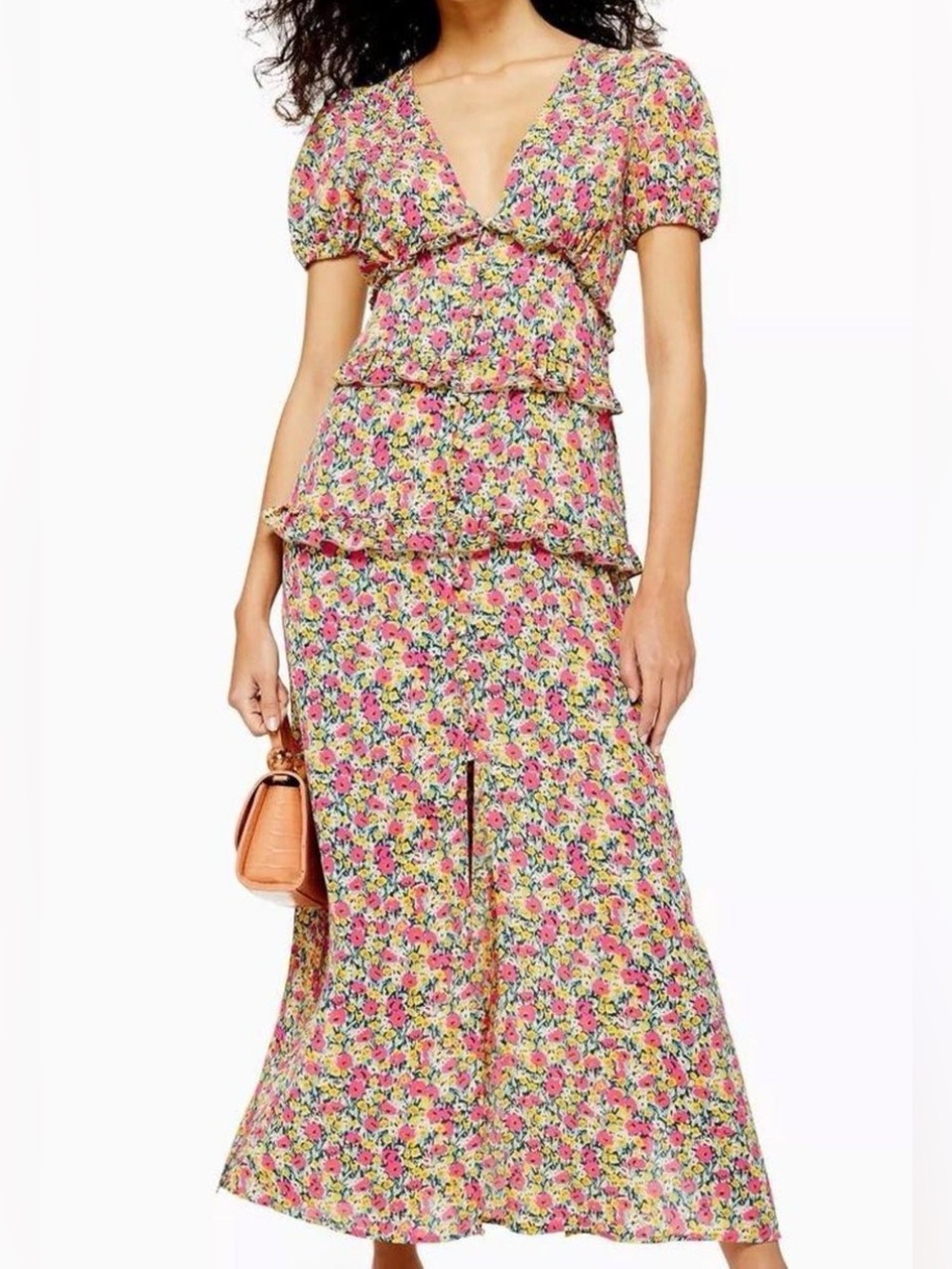 NWOT TOPSHOP Open Back Ruffled Floral Maxi Dress